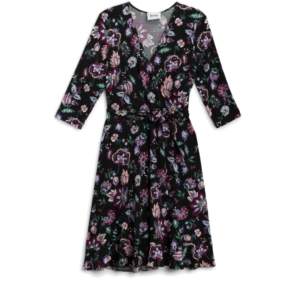 Leota Libby Faux Wrap Knit Dress Size Small New With Tags Dark Floral - Picture 3 of 13